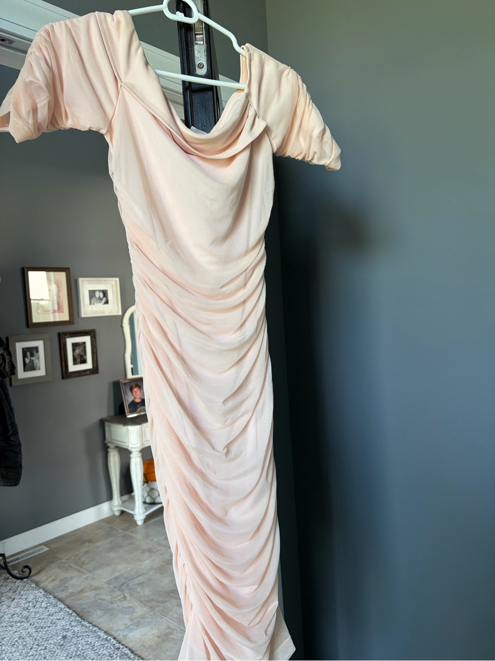 VENUS One-Shoulder Ruched Evening Gown in Pale Peach